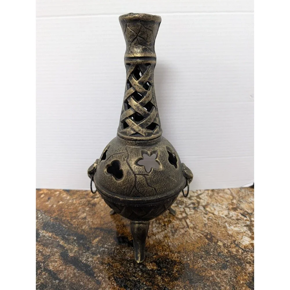Vintage Cast Iron Chiminea Candle Holder Decorative Object Lighting Garden Decor